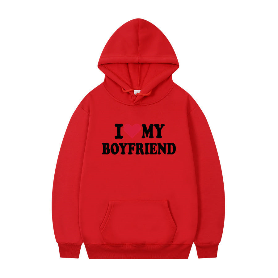 I Love My Boyfriend Print Hoodie Sweatshirt Pullover - Nyaabs