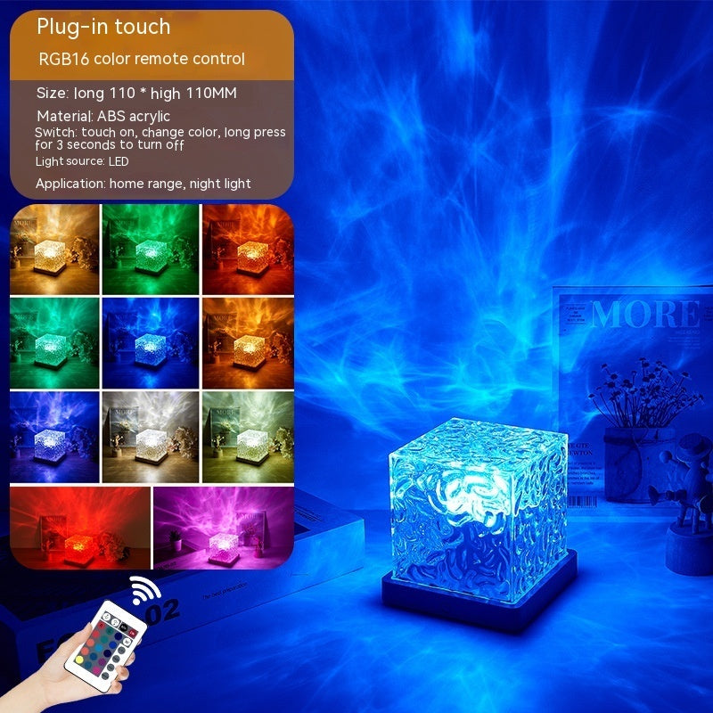 LED Water Ripple Ambient Night Light USB Rotating Projection Crystal Table Lamp RGB Dimmable Home Decoration 16 Color Gifts - Nyaabs