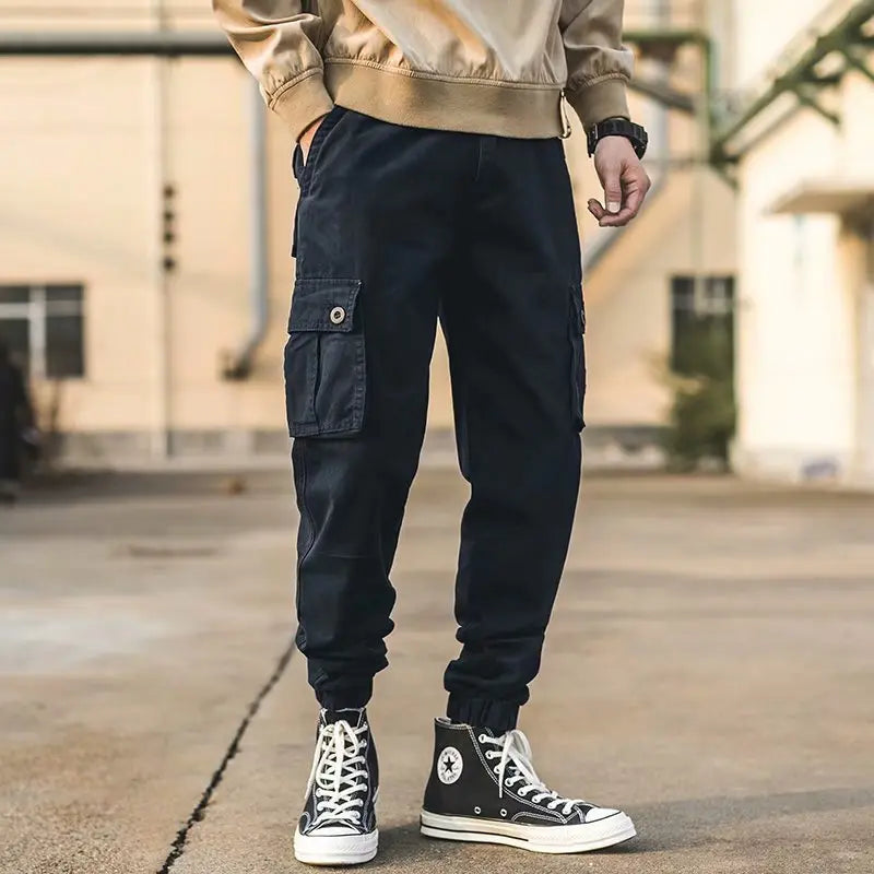 Overalls Men's American-style Retro Casual Loose Cropped Pants Multi-pocket Ankle Banded - Nyaabs