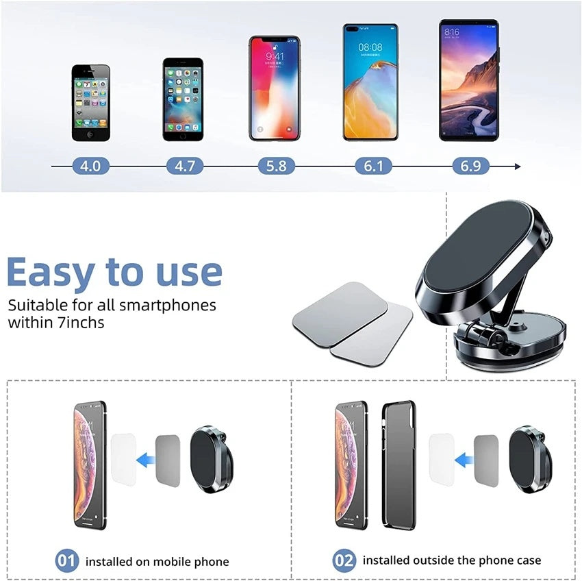 Rotate Metal Magnetic Car Phone Holder Foldable Universal Mobile Phone Stand Air Vent Magnet Mount GPS Support - Nyaabs