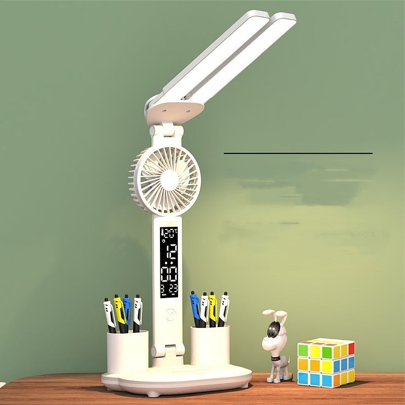 Foldable LED Table Light Eye Protection Multifunction Desk Lamp With Thermometer Calendar Fan Pen Holder Study Reading Fan Light - Nyaabs