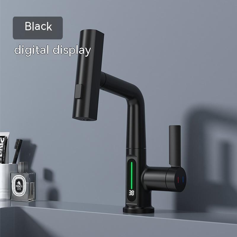 Intelligent Digital Display Faucet Pull-out Basin Faucet Temperature Digital Display Rotation nyaabs.com