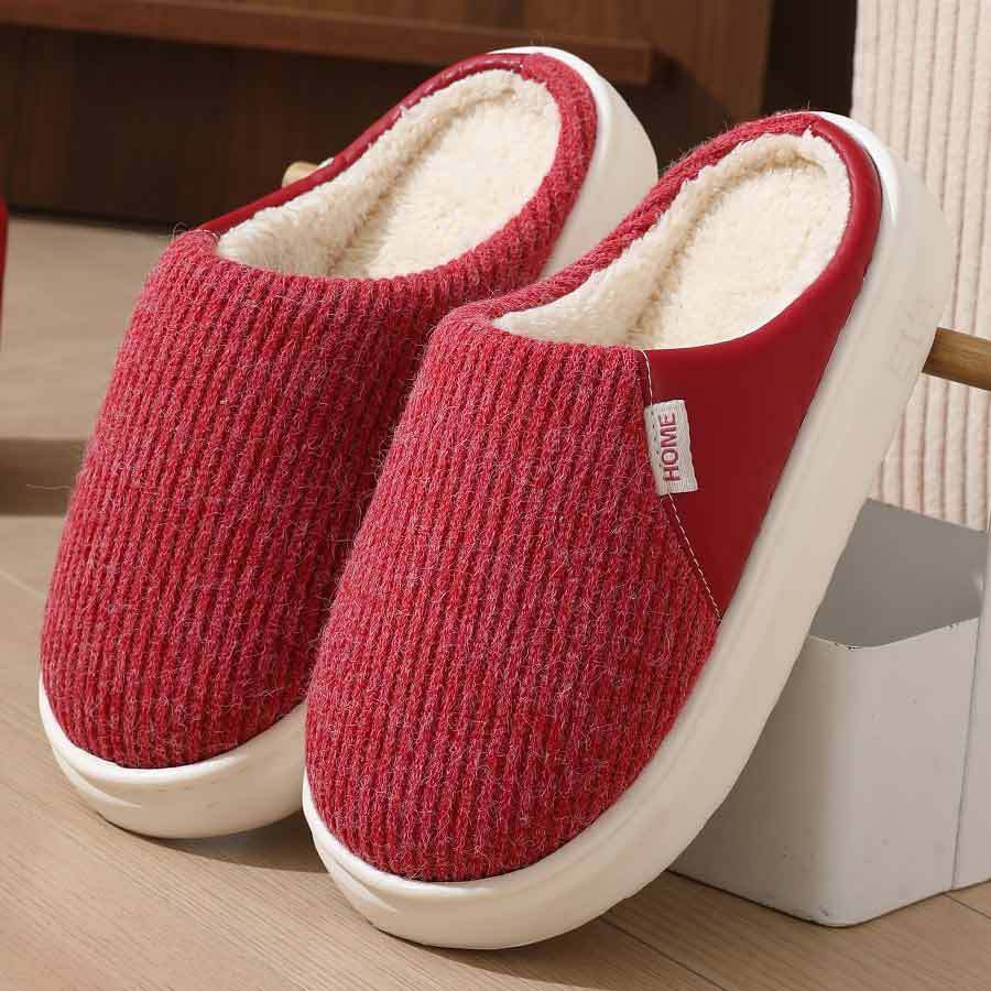 Winter Warm Plush Home Slippers Lightweight Thick Bottom Silent Non-slip Floor Bedroom Slippers Couple House Shoes Women Men - Nyaabs