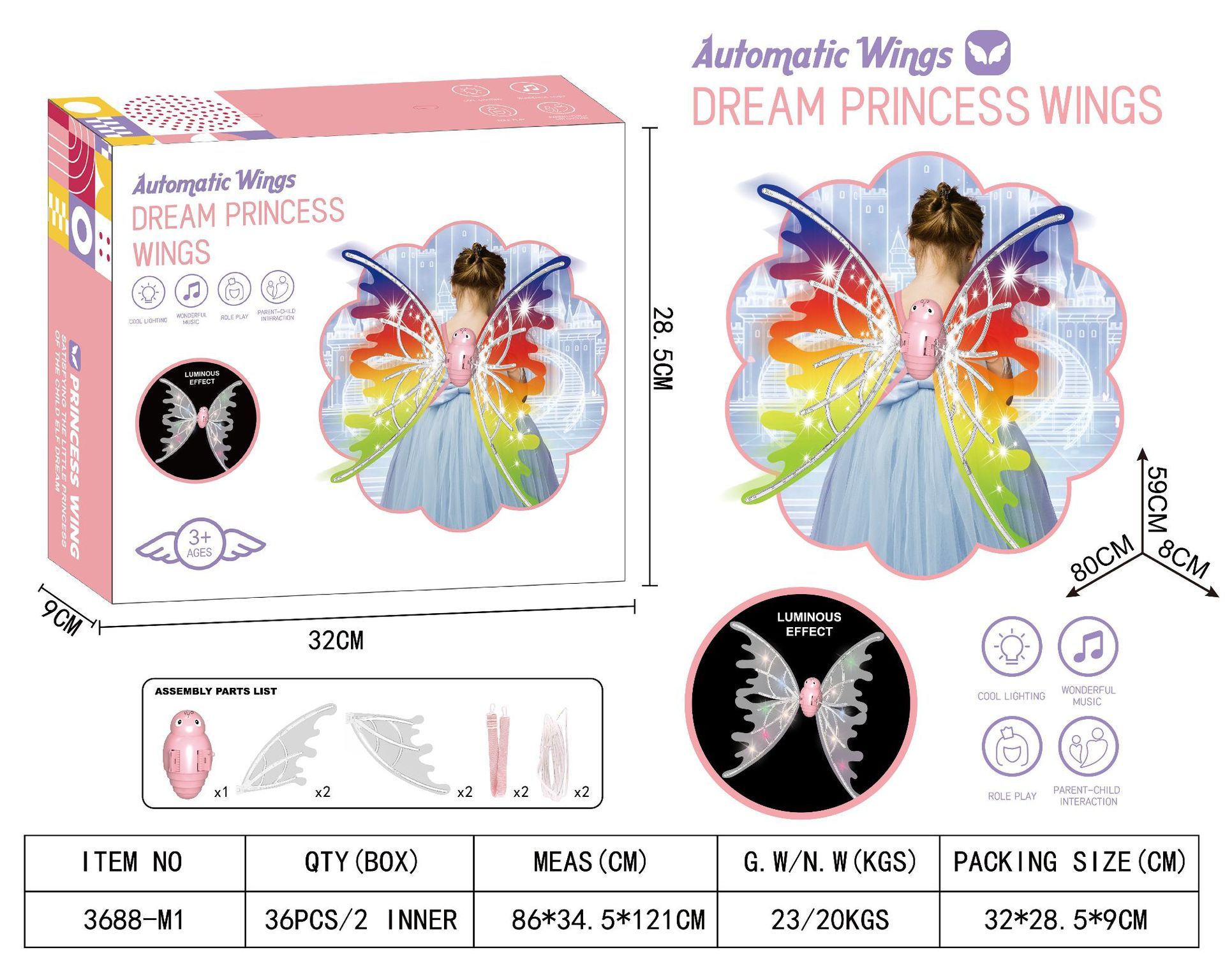 Girls Electrical Butterfly Wings With Lights Glowing Shiny Dress Up Moving Fairy Wings For Birthday Wedding Christmas Halloween - Nyaabs