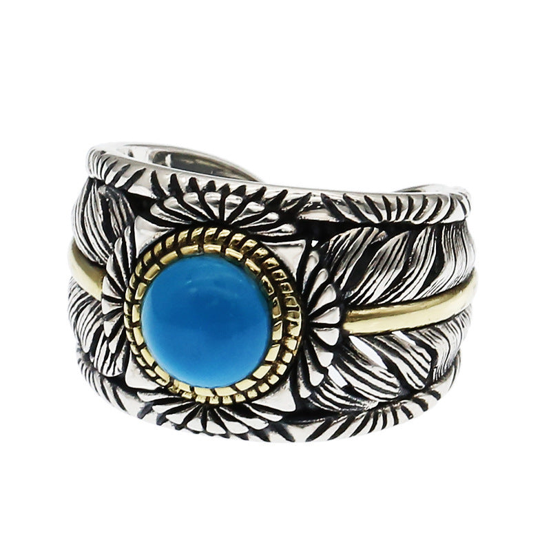 Personality Fashion Turquoise Feather Ring Men Exaggerated - Nyaabs