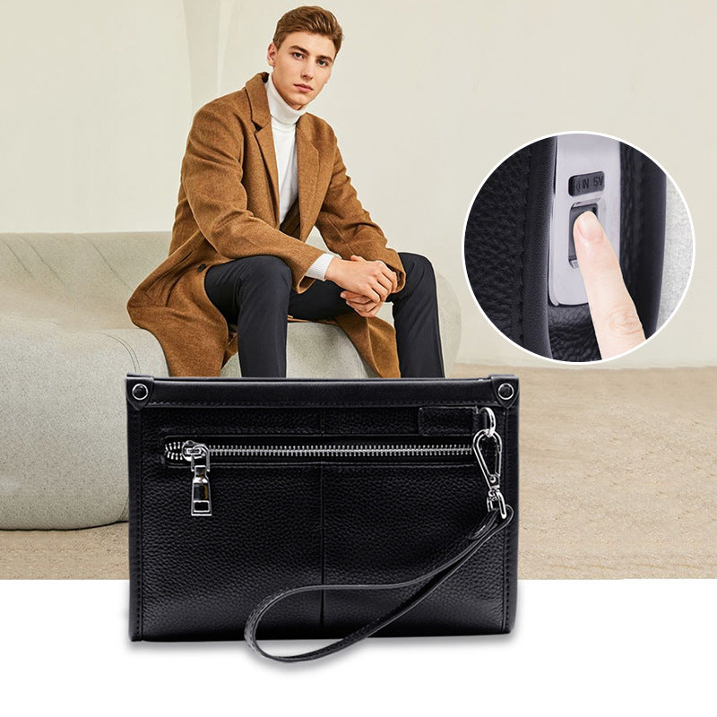 Business First Layer Leather Handbag Fashion Fingerprint Lock Male Wallet - Nyaabs