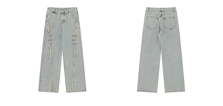 RetroBuckle Raw Hem Jeans Men nyaabs.com