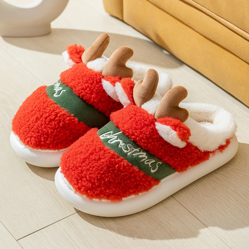 Christmas Shoes Winter Home Slippers Elk Soft Cozy Bedroom Slipper Slip On House Shoes - Nyaabs