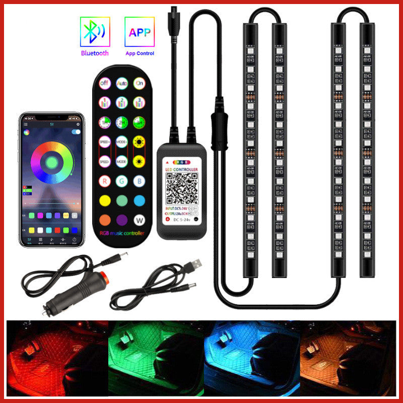 Styling Decorative Lamp LED Car Interior Light Waterproof Ambient Lamp Of Wireless Remote Music Control Car RGB Strip Lights - Nyaabs