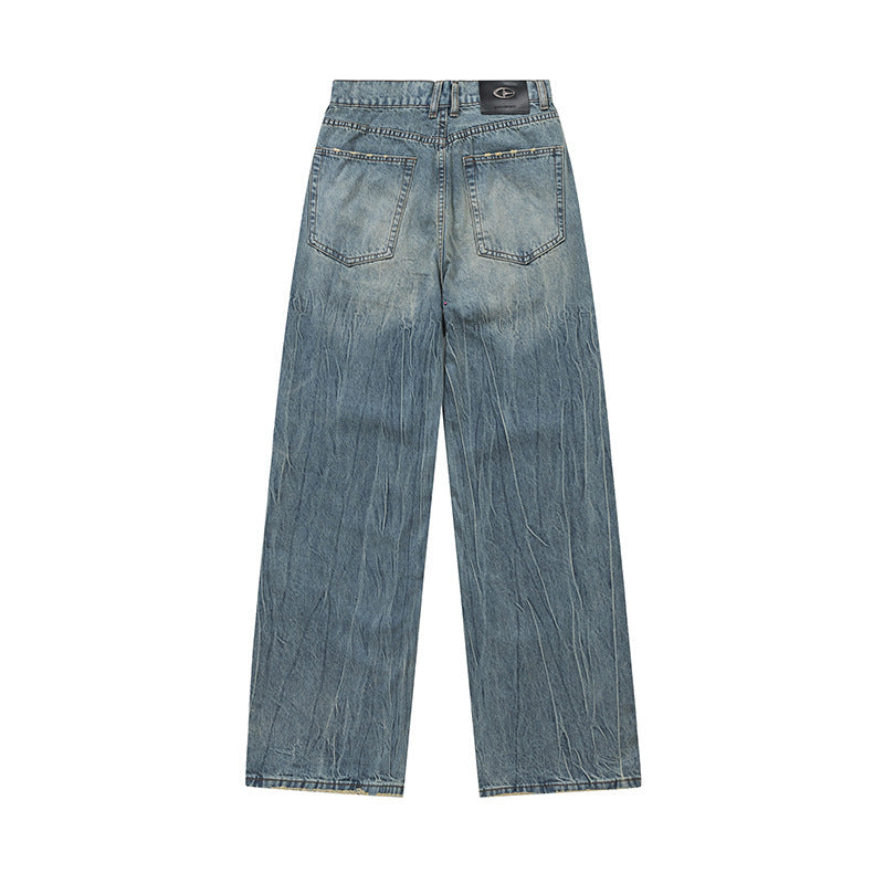 Washed And Worn Worn Denim Trousers Men's Pleated - Nyaabs