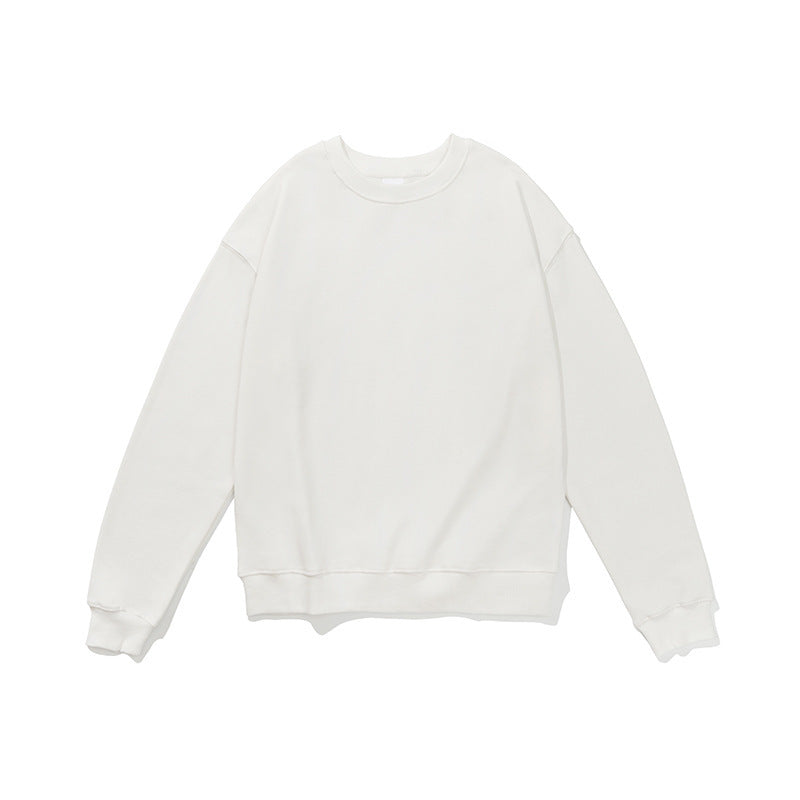 380g Terry Cotton Round Neck Sweater Loose European And American Retro FOG Color Matching - Nyaabs