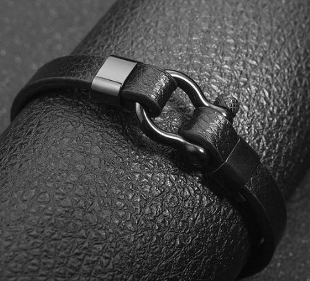 Titanium steel leather bracelet men - Nyaabs