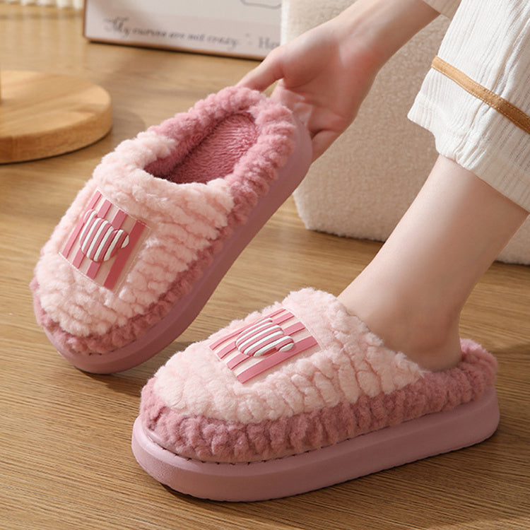 New Color-matching Lamb Slippers Indoor Couple Non-slip Floor Bedroom Slipper Winter Warm House Shoes For Women Men - Nyaabs