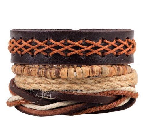 Leather Bracelet Men Multilayer Bead Bracelet Punk Wrap Bracelets for Women Vintage punk Men Jewelry - Nyaabs