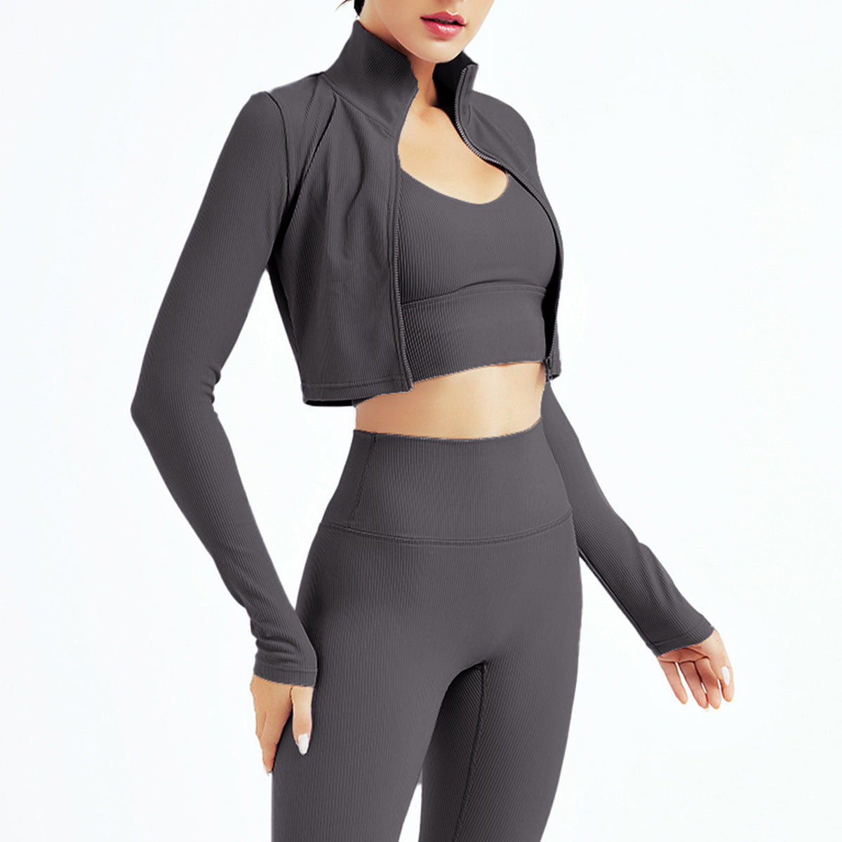 Women's Long-sleeved Running Sports Yoga Wear Three-piece Suit - Nyaabs