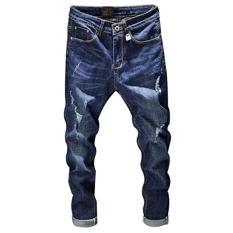 Cross-border Stretch Jeans Men's Ripped Casual Slim Fit Skinny Denim Pants - Nyaabs