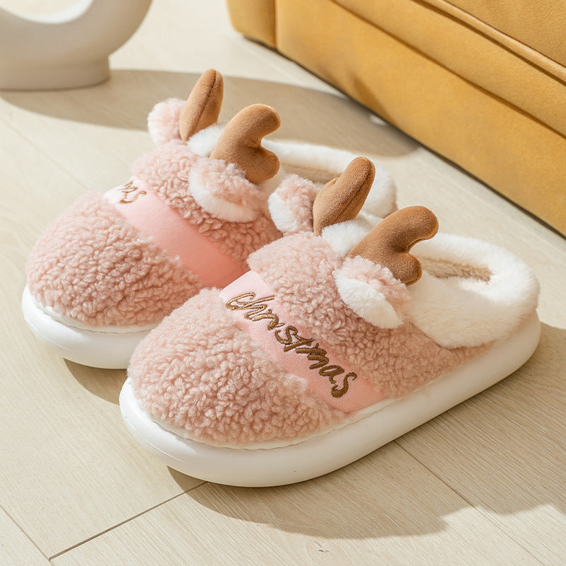 Christmas Shoes Winter Home Slippers Elk Soft Cozy Bedroom Slipper Slip On House Shoes - Nyaabs