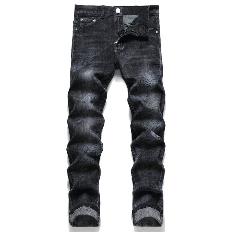 Punk Men's Skinny Jeans Mid-waist Printed - Nyaabs