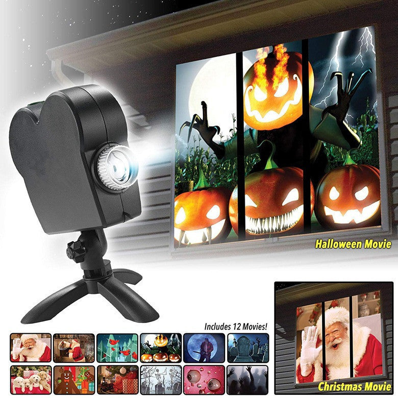 Halloween  Christmas Laser Projector 12 Movies Disco Light Mini Window Home Theater Projector Indoor Outdoor Projector nyaabs.com