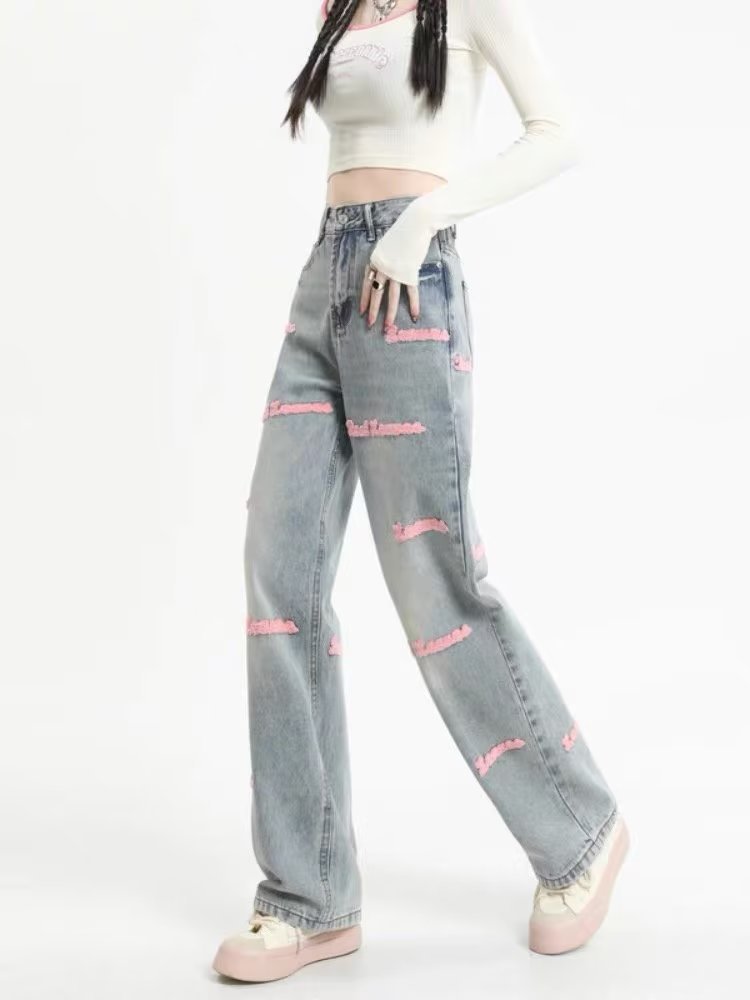 Color Denim Jacket Inner Suspender With Jeans Three-piece Set - Nyaabs