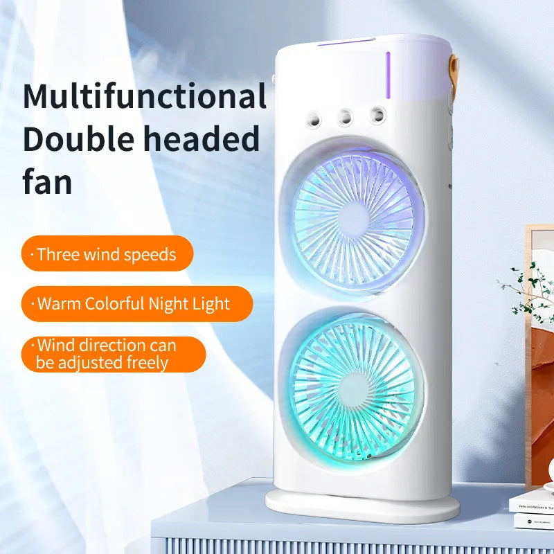 Double-ended Spray Fan Portable Humidifier Fan Air Conditioner Household Small Air Cooler Hydrocooling Portable Air Adjustment - Nyaabs