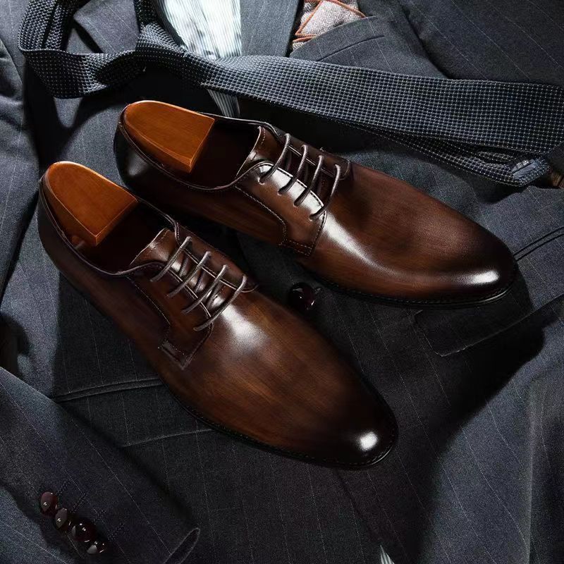 Men's Leather Shoes Breathable Lace Up Hand-rub Color nyaabs.com