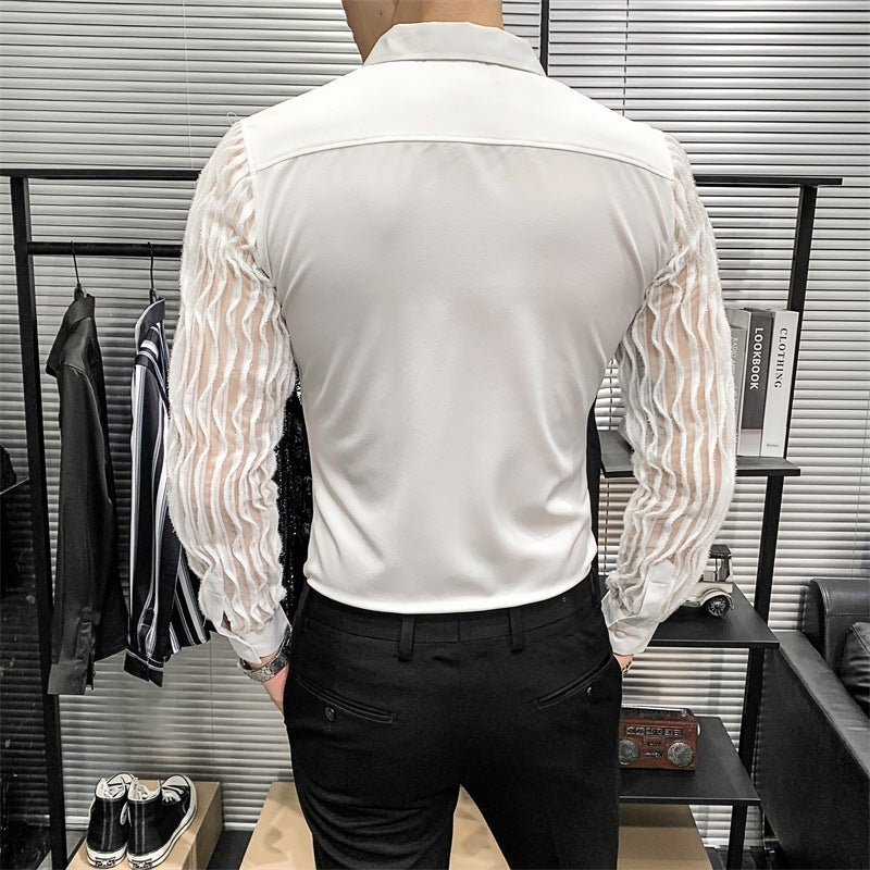 Hollow Lace Stitching Korean Style Slim Shirt My Store