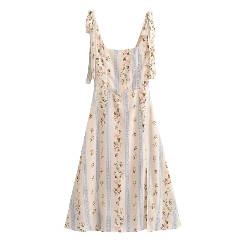 Floral Print Slim Fit Side Split Tied Dress nyaabs.com