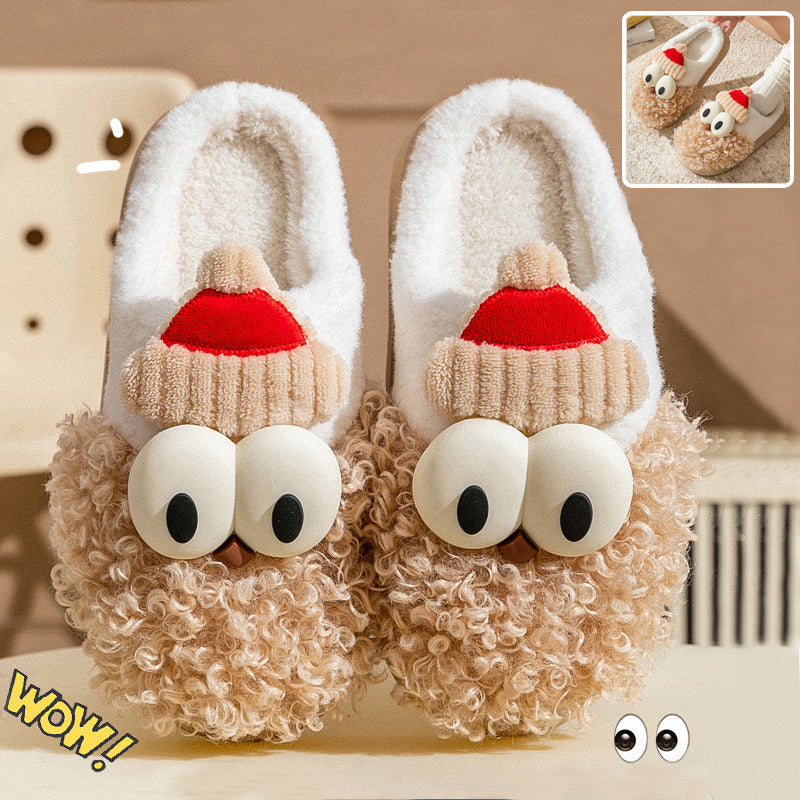 Cartoon Bearded Santa Claus Slippers Home Warm Non-slip Plush   Cotton Shoes Christmas Couple Floor Bedroom Slipper Women Men - Nyaabs