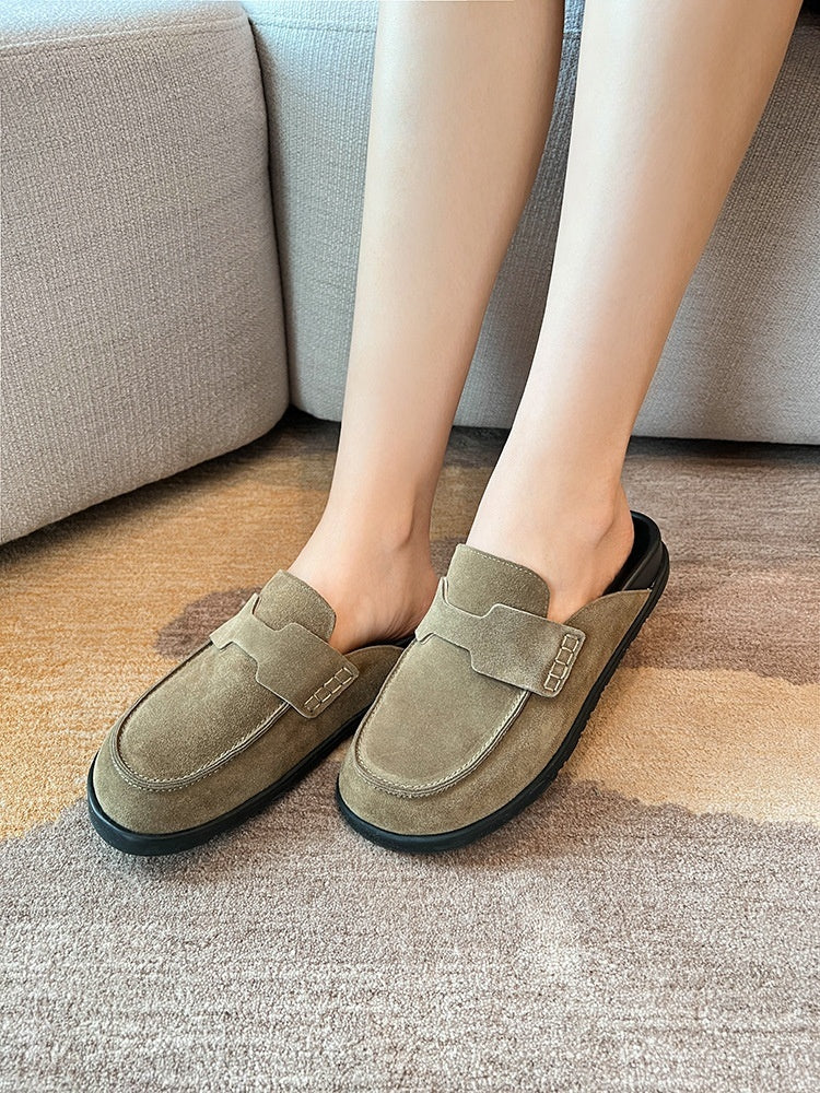 Women's Toe Cap Half Slippers Soft Back Thick Back Lazy Leather Slippers nyaabs.com