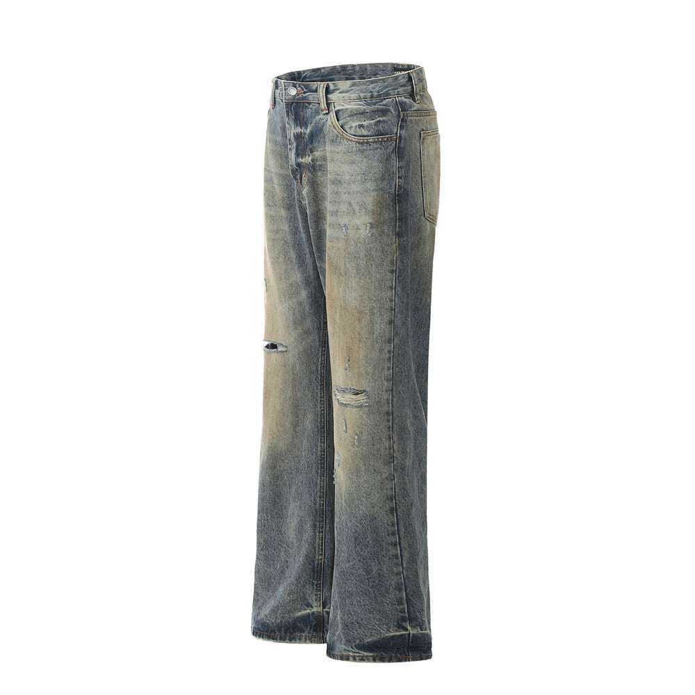 Waste Soil Punk Make Old Ripped Denim Dirty Pants Men - Nyaabs