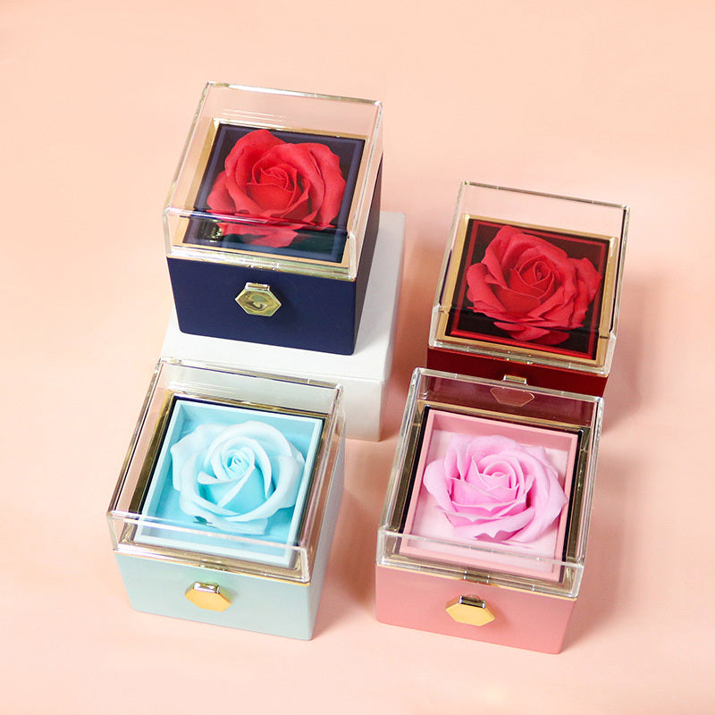 Rotating Soap Flower Rose Gift Box Creative Rotating Rose Jewelry Packaging Box Valentine's Day Gift For Women nyaabs.com