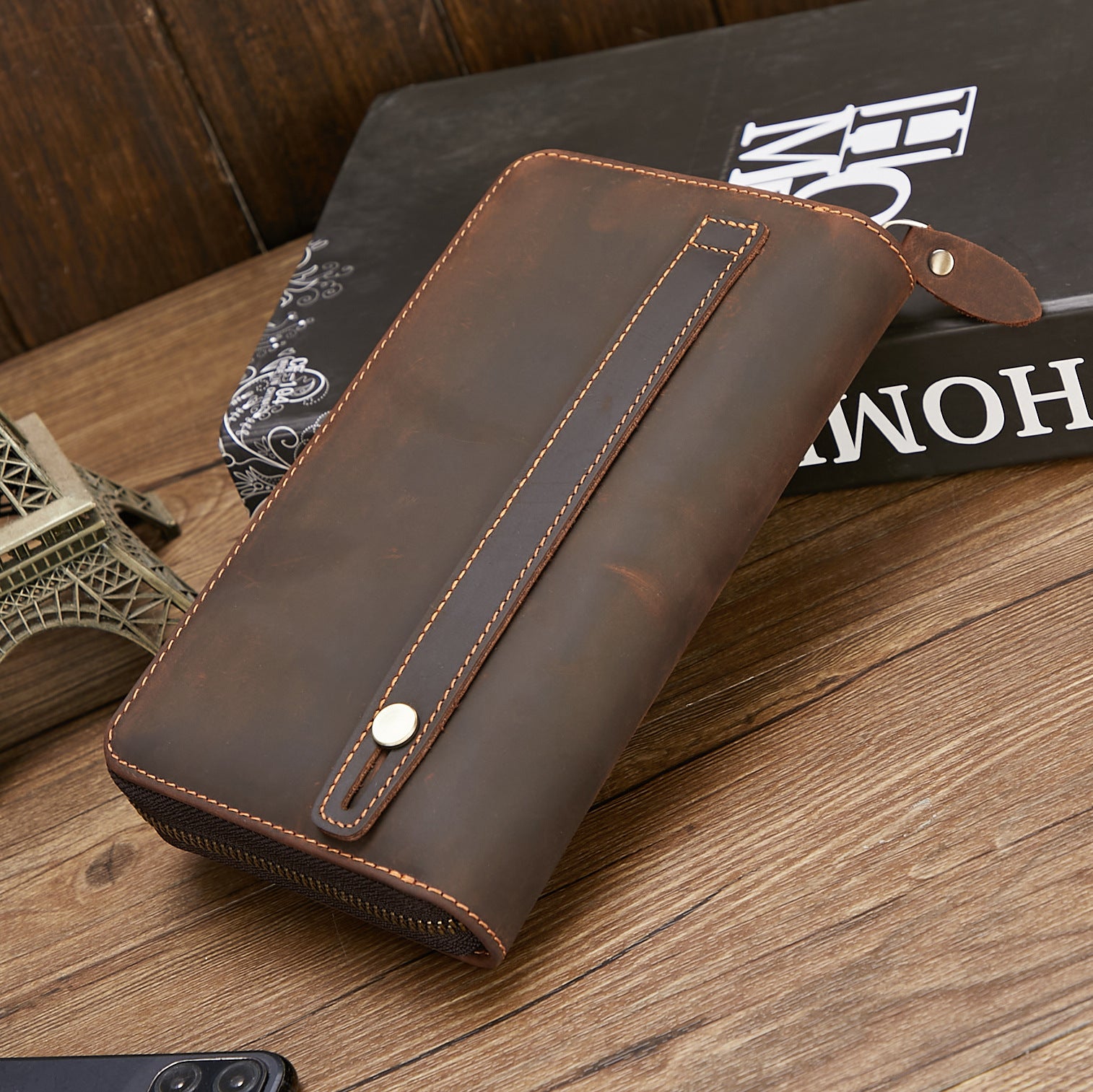 New Retro Hand Multifunctional Zipper Men's Leather Wallet - Nyaabs