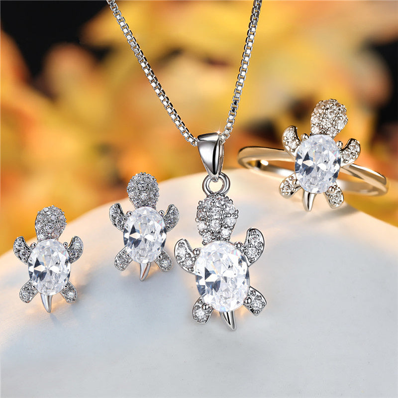 Fashion Oval Zircon Pendant Turtle Shape Necklaces With Rainbow Stone Multicolor Animal Necklace Jewelry For Woman And Children - Nyaabs