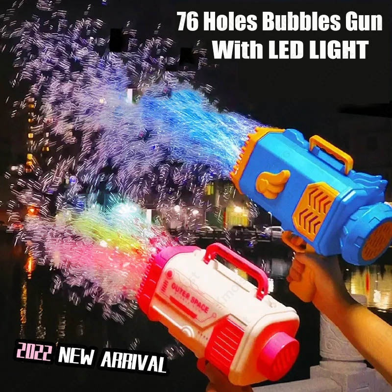 Bubble Gun Rocket 69 Holes Soap Bubbles Machine Gun Shape Automatic Blower With Light Toys For Kids Pomperos - Nyaabs