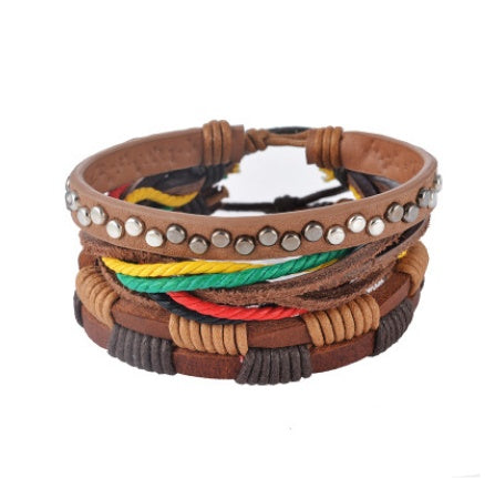 Leather Bracelet Men Multilayer Bead Bracelet Punk Wrap Bracelets for Women Vintage punk Men Jewelry - Nyaabs