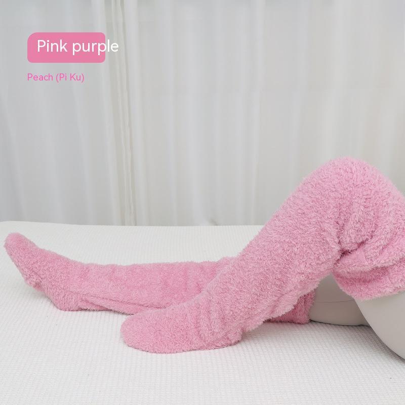 Over Knee High Fuzzy Long Socks Winter Warm Cold Leg Knee Joint Cold-proof Stockings Home Floor Sleeping Socks - Nyaabs