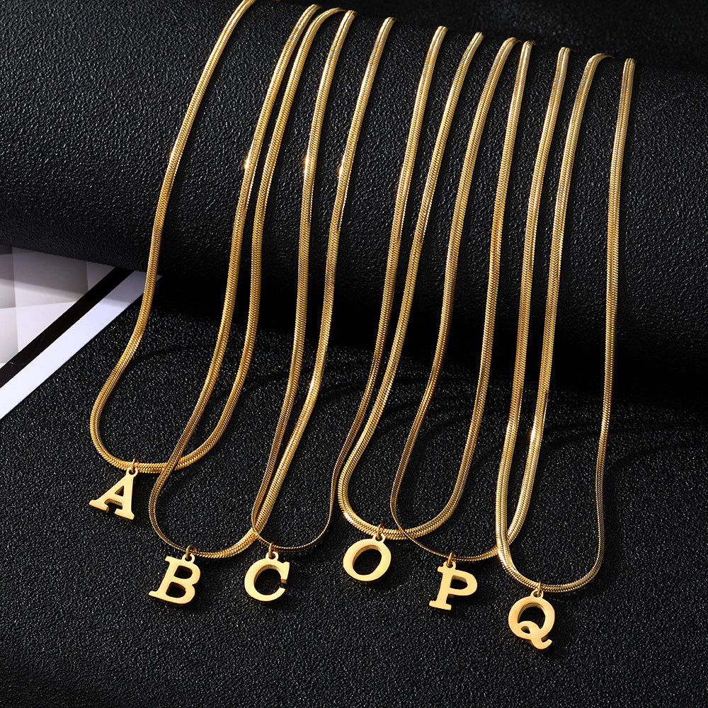 Minimalist A-Z Letter Pendant Necklace For Women Stainless Steel Gold Color Snake Chains Jewelry Birthday Gift - Nyaabs