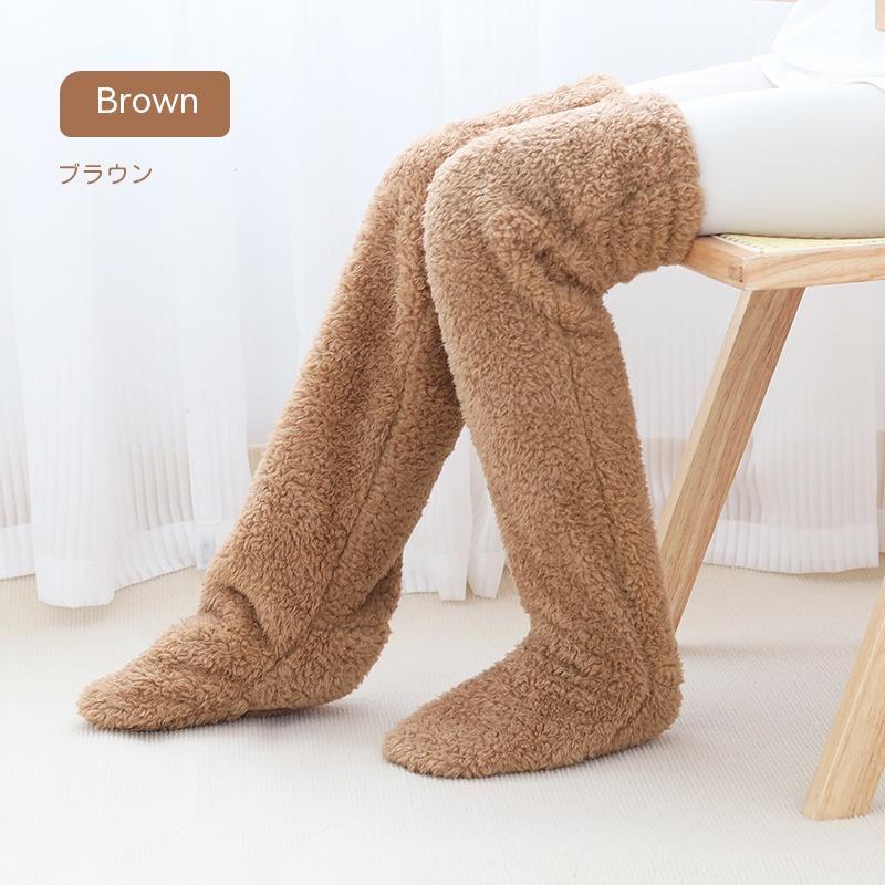 Over Knee High Fuzzy Long Socks Winter Warm Cold Leg Knee Joint Cold-proof Stockings Home Floor Sleeping Socks - Nyaabs