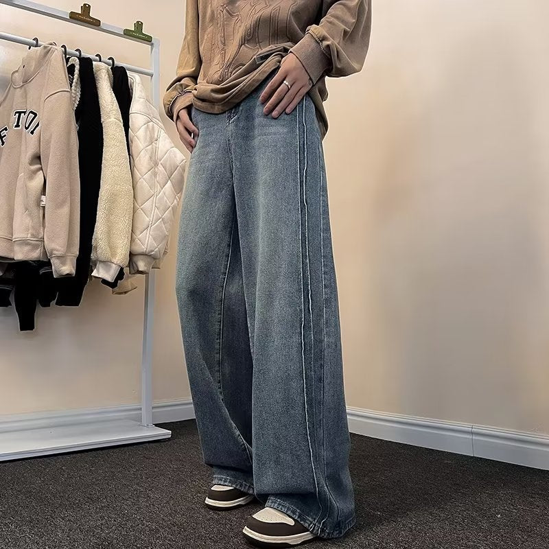 American Retro Distressed Straight Pants Trendy - Nyaabs