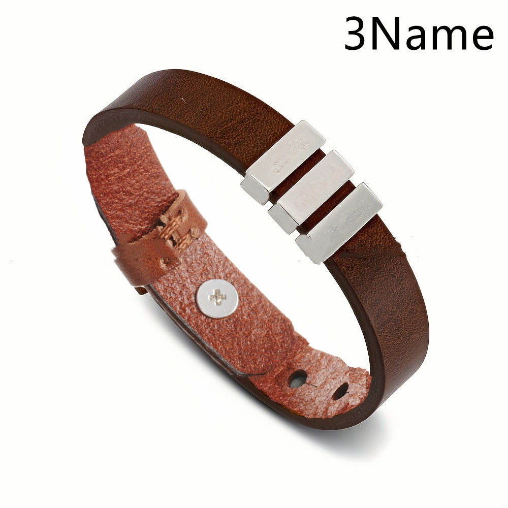 Customized Family Names Bracelet For Men Personalized Engraved Stainless Steel Beads Leather Bracelets Bangle Father's Day Gifts - Nyaabs