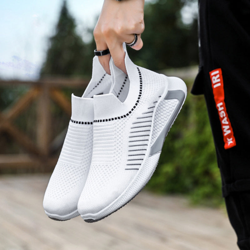 Fashion Mesh Sock Shoes With Striped Design Men Outdoor Breathable Slip-on Sneakers Csuale Lightweight Running Sports Shoes - Nyaabs