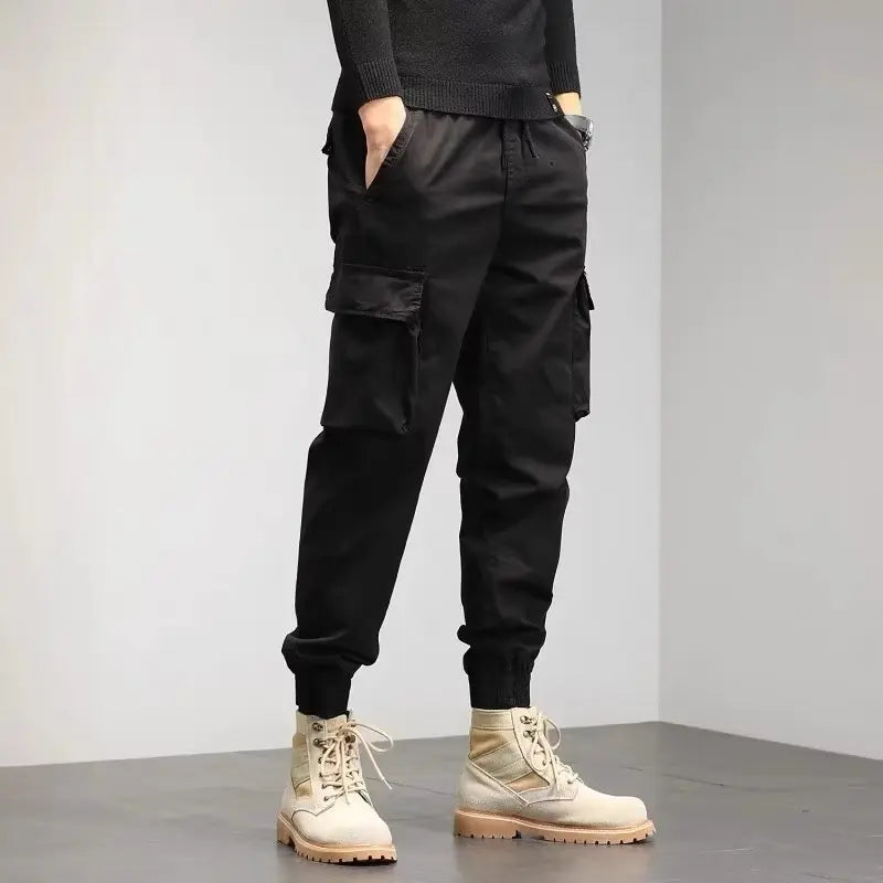 Men's Cropped Tooling Spring And Autumn Loose-fitting Casual Ankle-banded Trousers Multi-pocket - Nyaabs