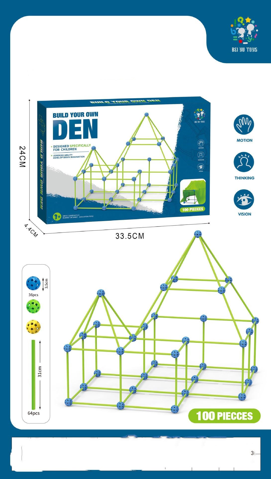 Fort Building Kit Construction Blocks Set Kids Toy Tents Fortress Builder Castles Tunnels Diy 3d Play House For Children Gift - Nyaabs