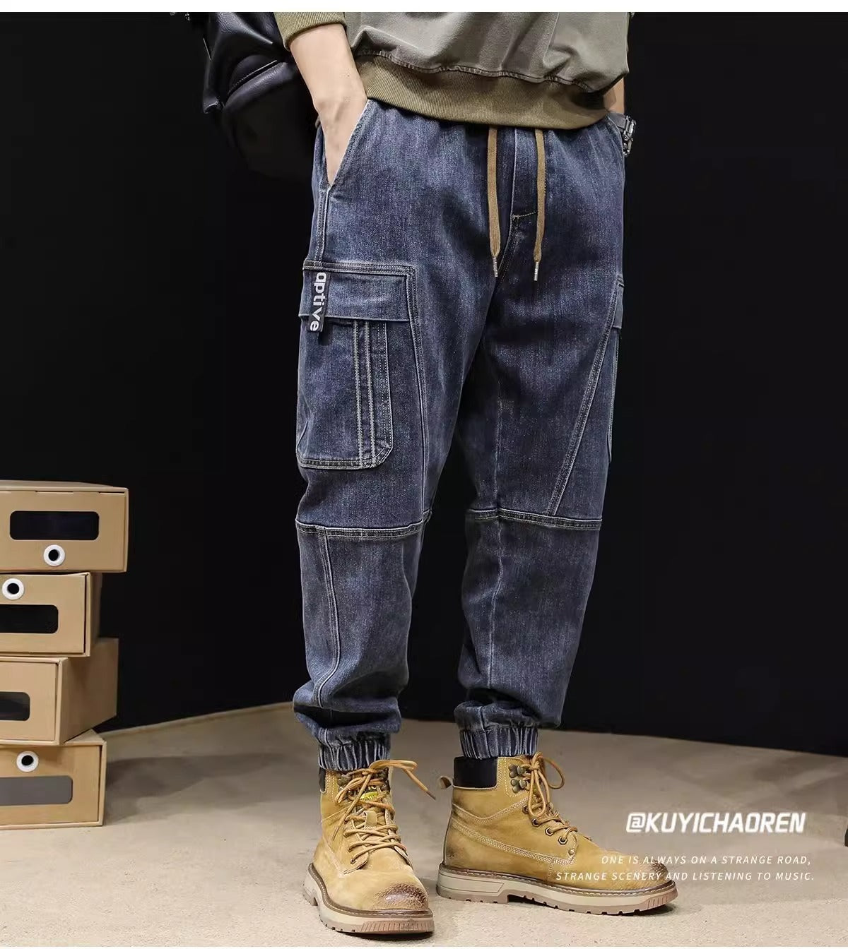 Men's Loose Retro Elastic Waist Jeans nyaabs.com