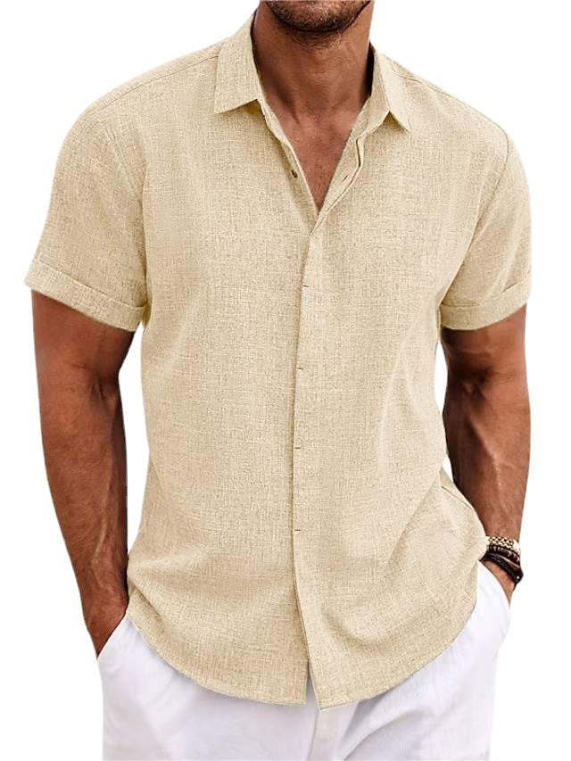 Men's Solid Color Loose Linen Short-sleeved T-shirt - Nyaabs