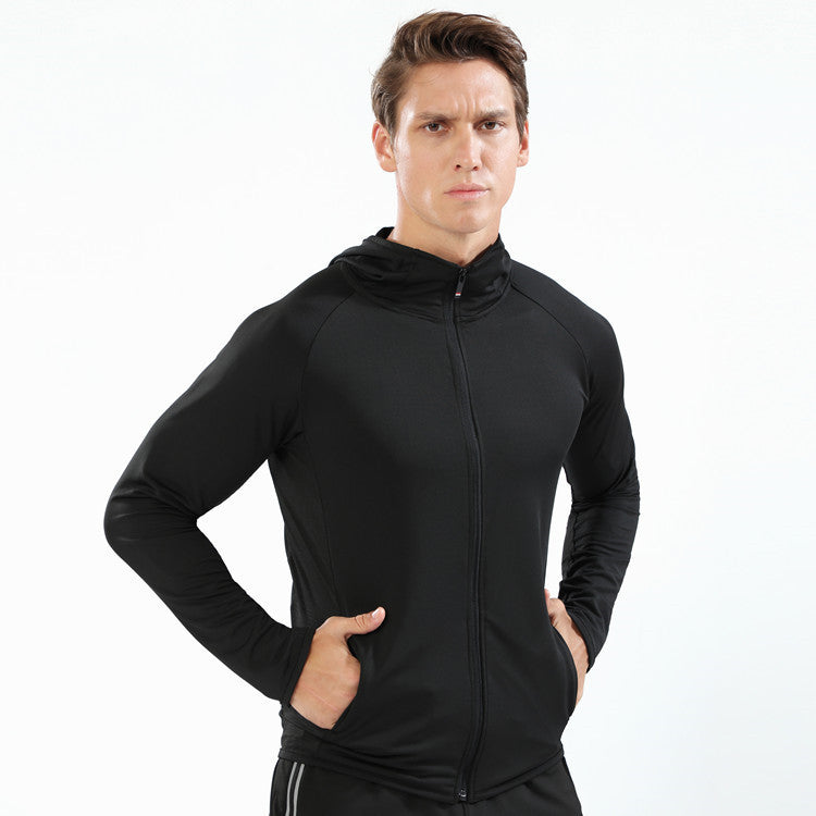 Long Zipper Hooded Hooded Sports Jacket Men's Workout Wear Training Running - Nyaabs