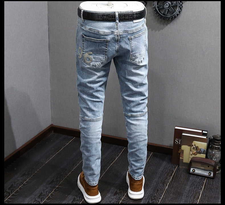 Patchwork Casual Light Blue Jeans - Nyaabs