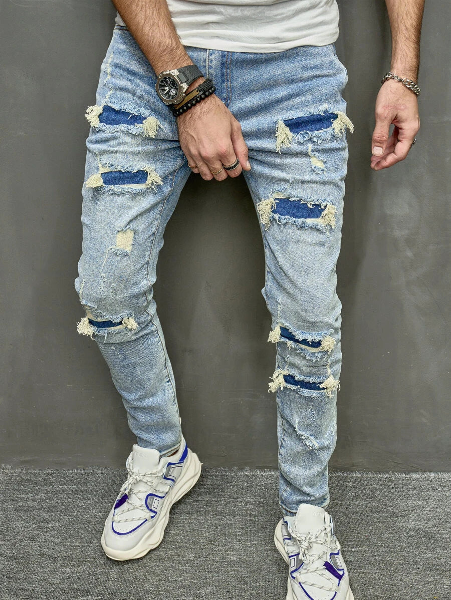 High Quality Men's Worn Skinny Stretch Jeans - Nyaabs