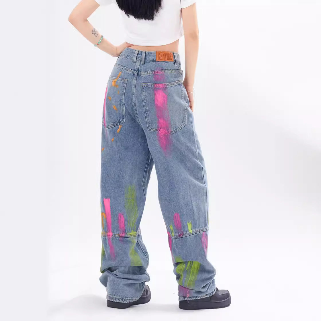 American Style Retro Street Hip Hop Graffiti Printing Loose Jeans For Men And Women - Nyaabs